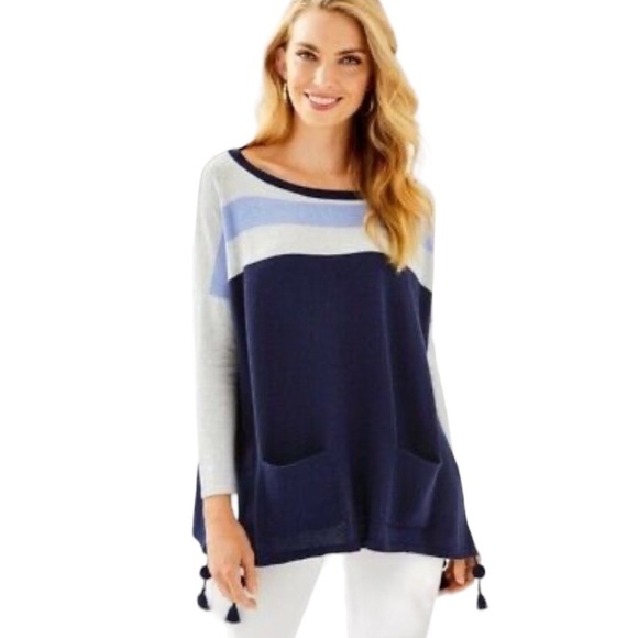 Lilly Pulitzer Elba Coolmax Oversized Sweater Poncho in True Navy XS - Picture 1 of 8